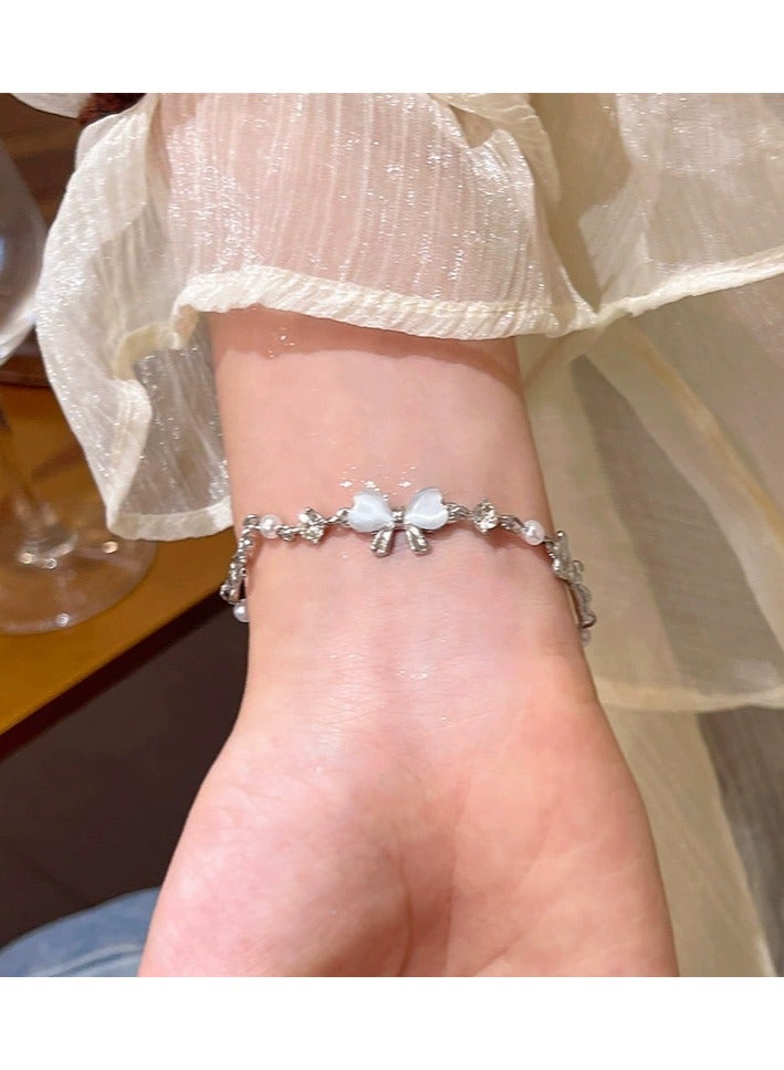 Goolsky Elegant Cat Eye Stone Beaded Bracelet – Bell & Bow Charm, Small Luxury Women’s Adjustable Bracelet, Chic Versatile Jewelry - Image 2