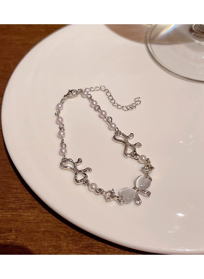 Goolsky Elegant Cat Eye Stone Beaded Bracelet – Bell & Bow Charm, Small Luxury Women’s Adjustable Bracelet, Chic Versatile Jewelry - Image 1