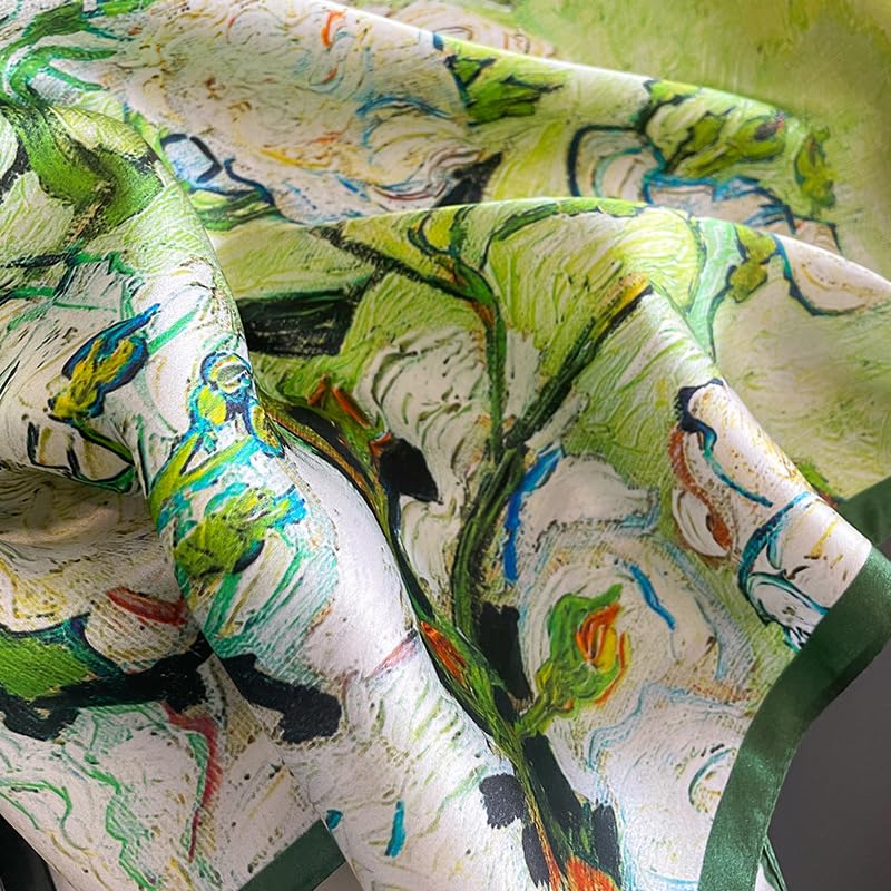 MEISEE 100% Mulberry Silk Scarfs Small Square Scarf 21" x 21" Neck Scarf Breathable Lightweight for Women Gift Packed (23-green-oil paint) - Image 4