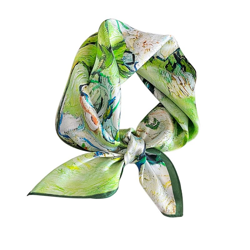 MEISEE 100% Mulberry Silk Scarfs Small Square Scarf 21" x 21" Neck Scarf Breathable Lightweight for Women Gift Packed (23-green-oil paint) - Image 1