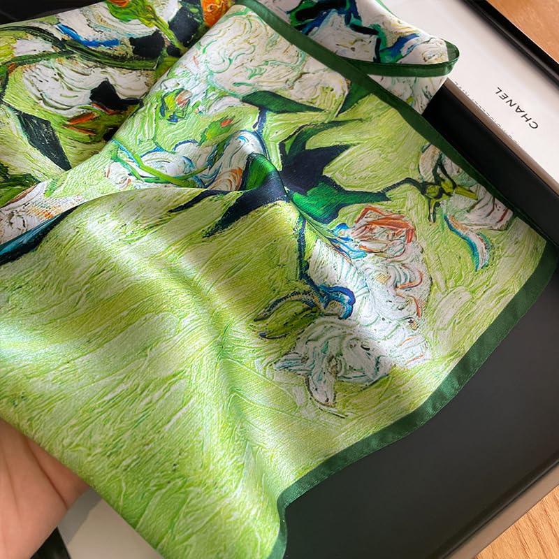 MEISEE 100% Mulberry Silk Scarfs Small Square Scarf 21" x 21" Neck Scarf Breathable Lightweight for Women Gift Packed (23-green-oil paint) - Image 3