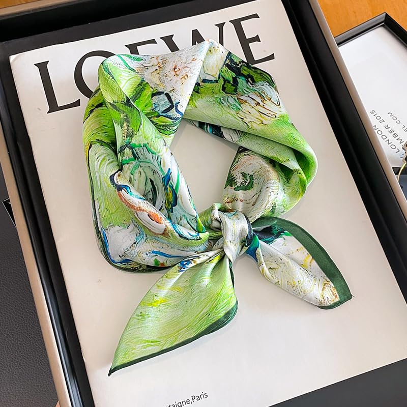 MEISEE 100% Mulberry Silk Scarfs Small Square Scarf 21" x 21" Neck Scarf Breathable Lightweight for Women Gift Packed (23-green-oil paint) - Image 5