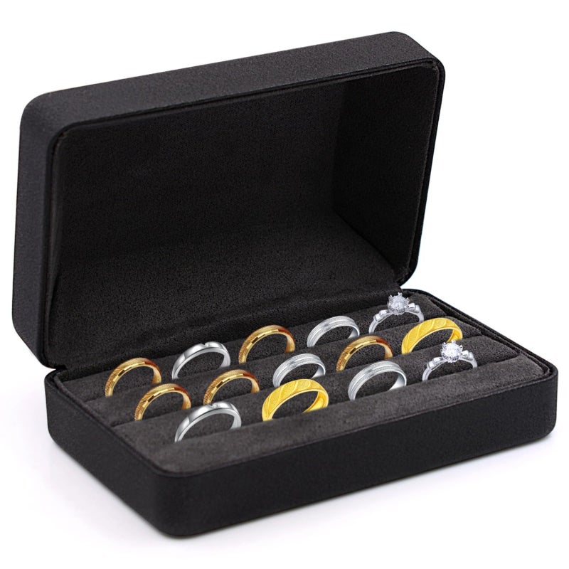 Ring Storage Boxes 4.7x3.1 Inches Imported Silk & PU Leather Construction - Velvet Dividers Compact Ring Holder for Travel On-the-go Women & Girls Jewelry Storage - Image 1