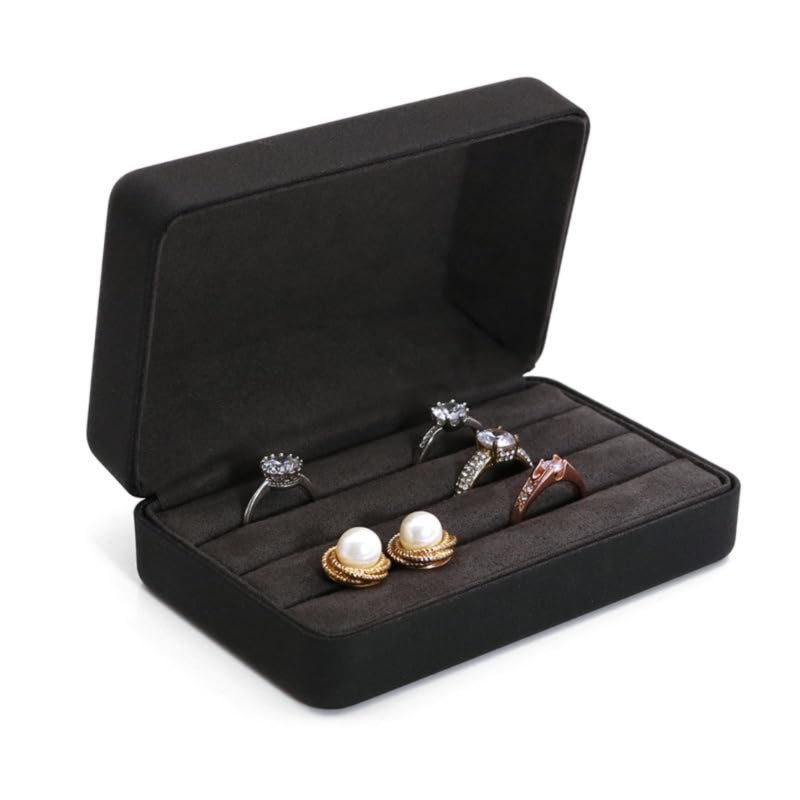 Ring Storage Boxes 4.7x3.1 Inches Imported Silk & PU Leather Construction - Velvet Dividers Compact Ring Holder for Travel On-the-go Women & Girls Jewelry Storage - Image 4