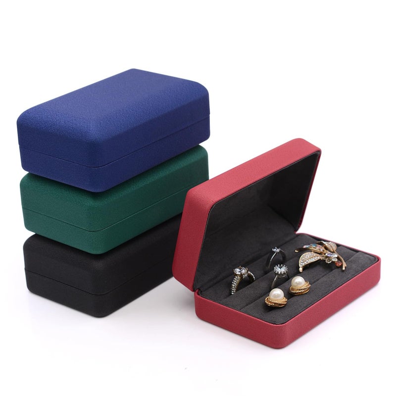 Ring Storage Boxes 4.7x3.1 Inches Imported Silk & PU Leather Construction - Velvet Dividers Compact Ring Holder for Travel On-the-go Women & Girls Jewelry Storage - Image 2