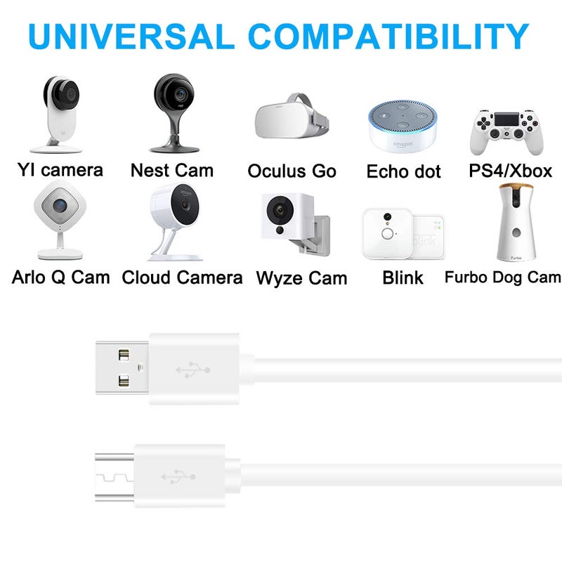 SCOVEE كابل تمديد طاقة SCOVEE بطول 10 أقدام 3 عبوات لكاميرا Wyze v2 v3، كاميرا Wyze Pan، Oculus Go، كاميرا Yi، كاميرا Yi Dome Home، كاميرا Blink، كاميرا Nest الداخلية، Kasa، كابل تمديد شحن Micro USB لكاميرا Wyze v3 1080p الخارجية - Image 4
