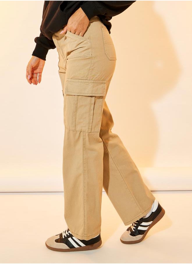 Take Two Solid Straight Fit Mid Rise Cargo Jeans  - Image 2