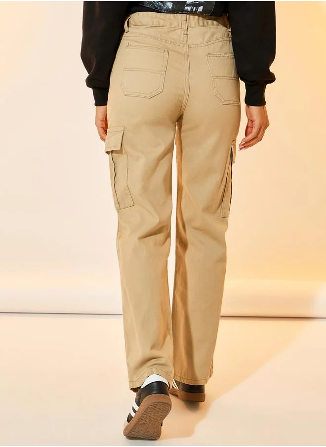 Take Two Solid Straight Fit Mid Rise Cargo Jeans