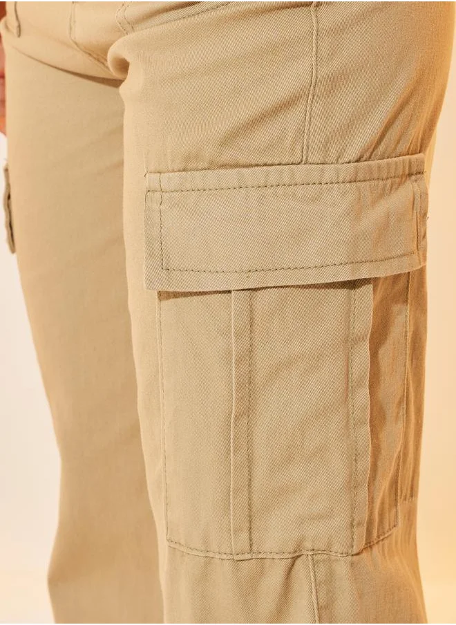 Take Two Solid Straight Fit Mid Rise Cargo Jeans