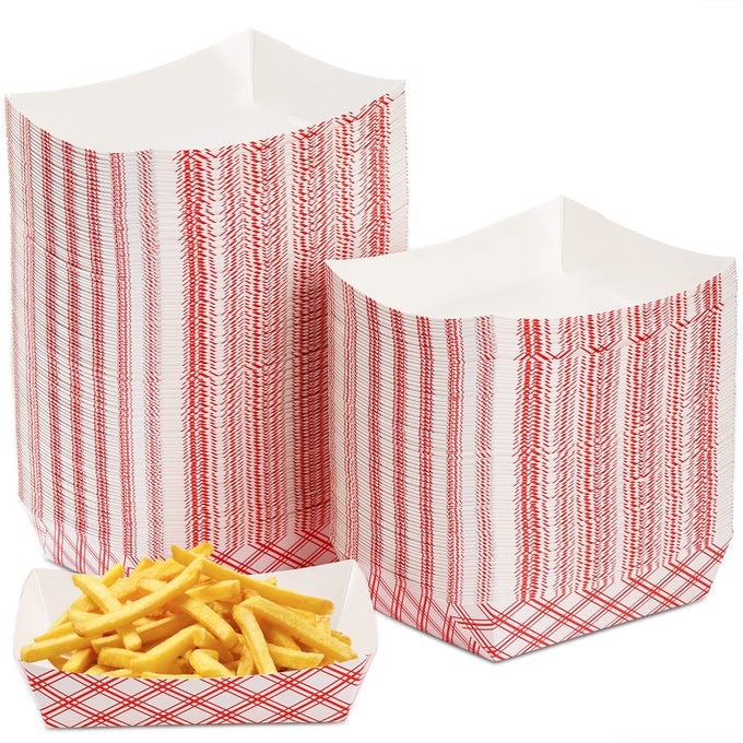 200 PACK 2 LB CAPACITY DISPOSABLE PAPER FOOD TRAY GREASE RESISTANT COATED PAPERBOARD BASKET FOR FRIES HOT CORN DOGS POPCORN OR SNACKS