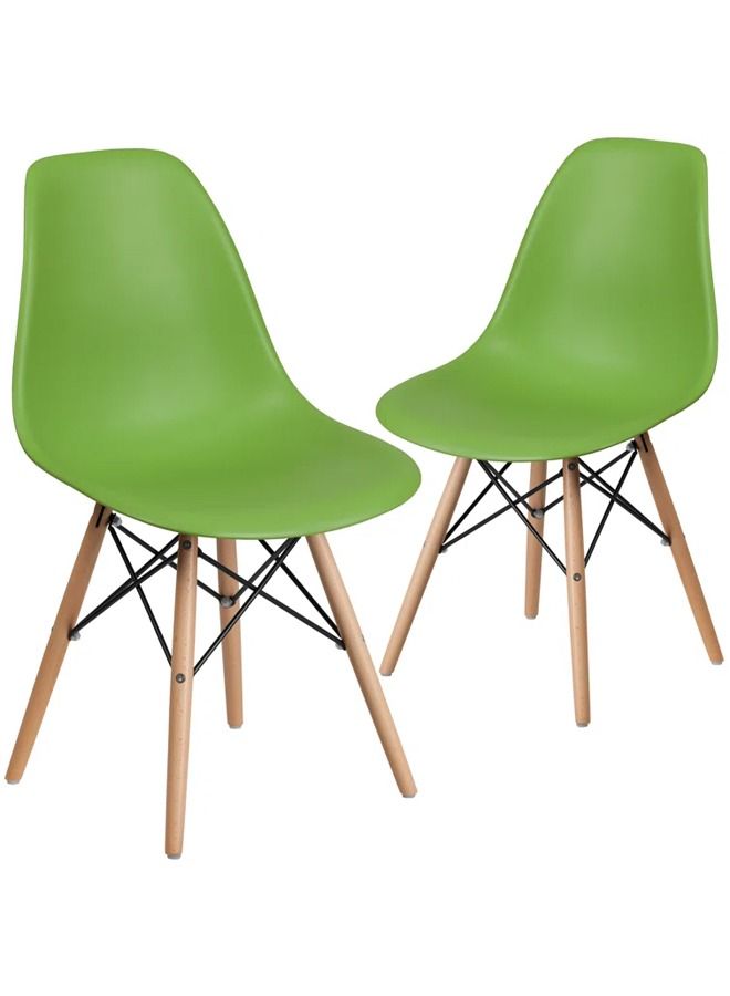 Taimi 2-Piece Office Dining Kitchen and Living Room Plastic Chair with Wooden Legs Green 70x40x40cm  - Image 1