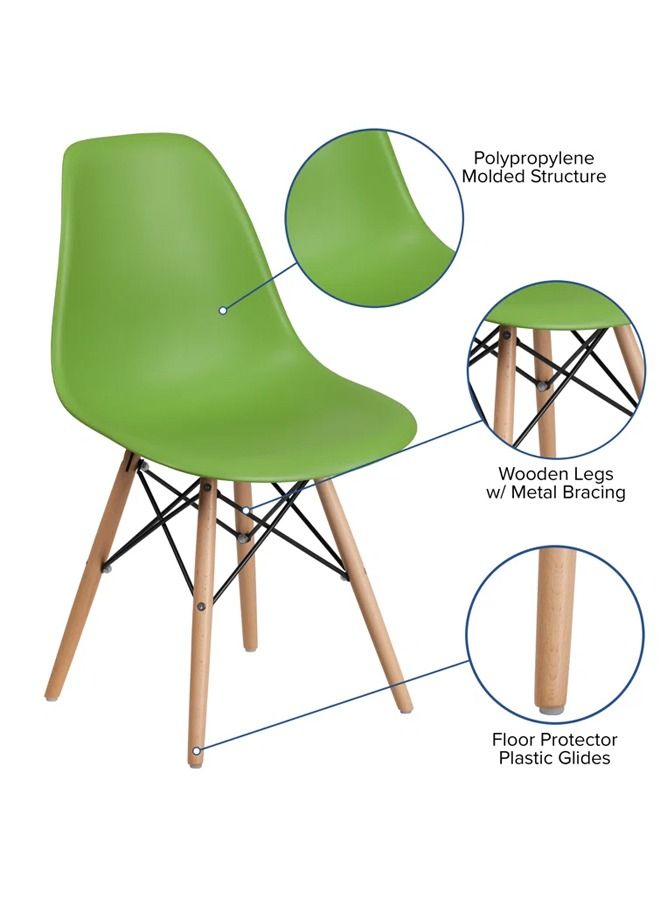 Taimi 2-Piece Office Dining Kitchen and Living Room Plastic Chair with Wooden Legs Green 70x40x40cm  - Image 4