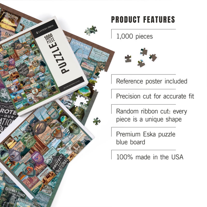 Lantern Press 63 U.S. National Parks Collage Jigsaw Puzzle (1000 Pieces) â€“ Made in USA, Eco-Friendly & Unique-Cut Design | Includes Reference Poster | Travel Puzzle Gift for Adults, Families & Nature Lovers - Image 3