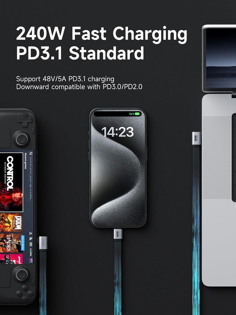 هاجيبس USB4، نقل بيانات بسرعة 80 جيجابت في الثانية، شحن سريع بقدرة 240 واط عبر كابل USB-C، كابل قصير USB 4 V2.0 بدقة 8K@60Hz لأجهزة iPhone 17 16 15 Pro Max وiPad Pro وThunderbolt 5/4 (جانبي بزاوية 90 درجة، 25 سم) - Image 2