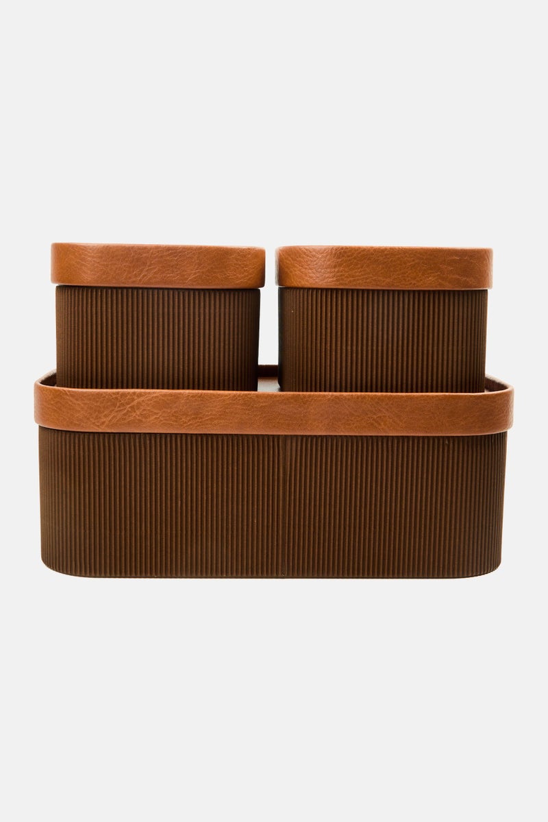 Muy Mucho 3 Pcs Storage Boxes With Lid Set 32 L x 12 H x 16 W, Brown  - Image 1