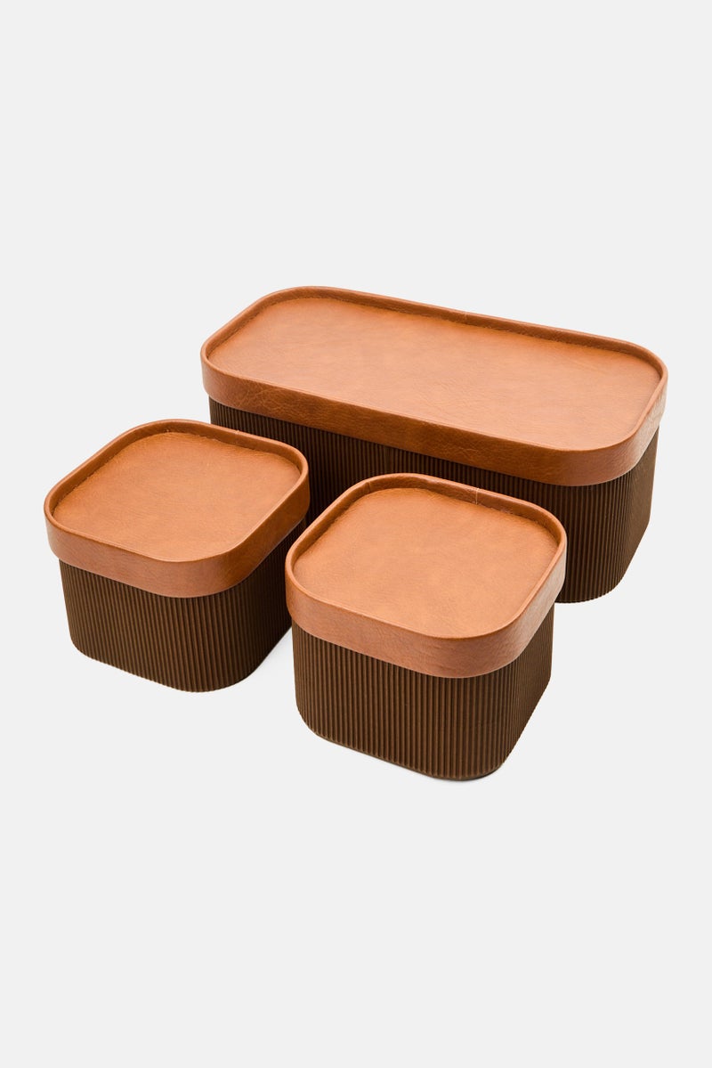 Muy Mucho 3 Pcs Storage Boxes With Lid Set 32 L x 12 H x 16 W, Brown  - Image 2