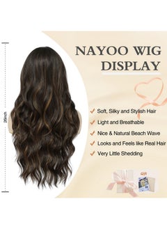 NAYOO NAYOO Dark Brown Wig - 26 Inch Long Brown Wavy Wig for Women, Middle Part Synthetic Heat Resistant Fiber Wig for Women - Daily Party Use, Caramel Brownie  - Image 2