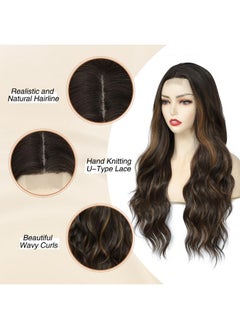 NAYOO NAYOO Dark Brown Wig - 26 Inch Long Brown Wavy Wig for Women, Middle Part Synthetic Heat Resistant Fiber Wig for Women - Daily Party Use, Caramel Brownie  - Image 3