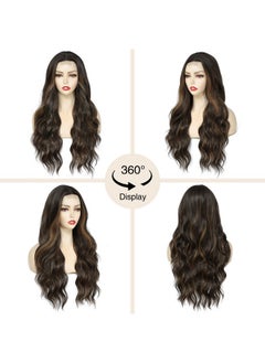 NAYOO NAYOO Dark Brown Wig - 26 Inch Long Brown Wavy Wig for Women, Middle Part Synthetic Heat Resistant Fiber Wig for Women - Daily Party Use, Caramel Brownie  - Image 5