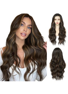 NAYOO NAYOO Dark Brown Wig - 26 Inch Long Brown Wavy Wig for Women, Middle Part Synthetic Heat Resistant Fiber Wig for Women - Daily Party Use, Caramel Brownie  - Image 1