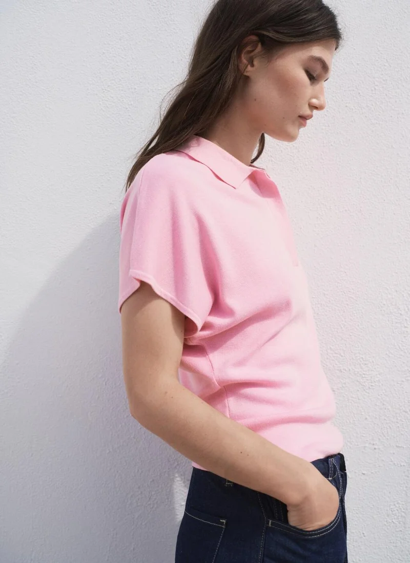 MANGO Short-sleeved polo-neck sweater