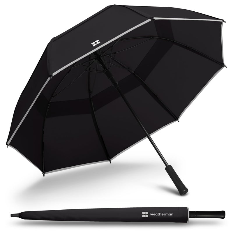Weatherman Umbrella - Stick Umbrella - Windproof Umbrella Resists Up to 55 MPH Winds (Black) - Image 1
