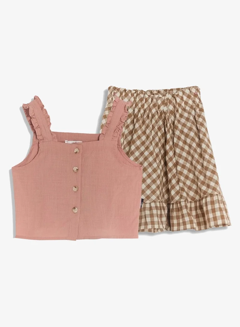 Pinata Strappy Button Through Top and Gingham Skirt Set