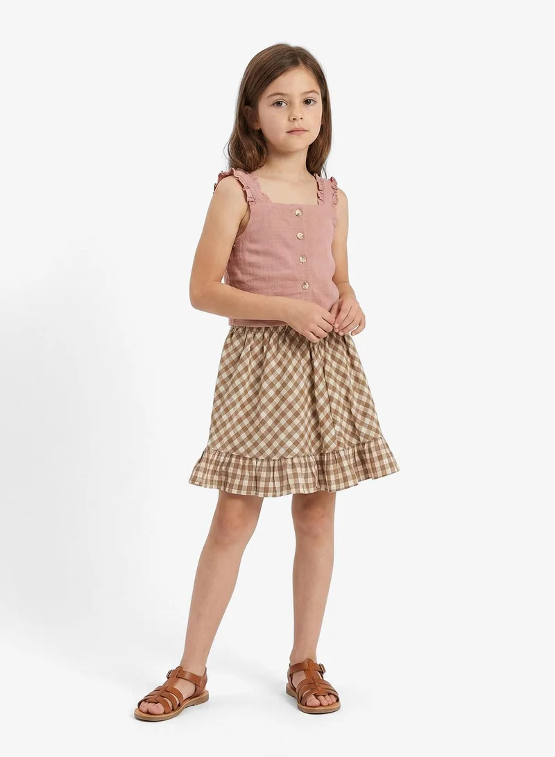 Pinata Strappy Button Through Top and Gingham Skirt Set