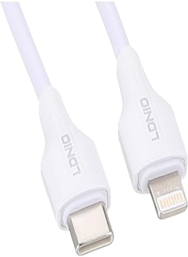 LDNIO - Ldnio LC122I Fast Charging Data Cable Lightning To USB-C, 2M Length, 30 Watt Power Max - White - Image 1