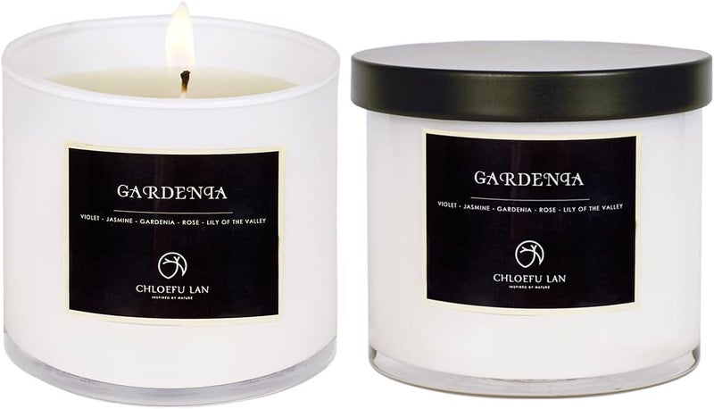 Chloefu LAN Gardenia Scented Candles - Highly Scented, 7.1oz|45 Hour Long Burning, Gifts for Women, 100% Natural Soy, Home Decor, White Glass Jar With Gift Box 2 Pack - Image 1