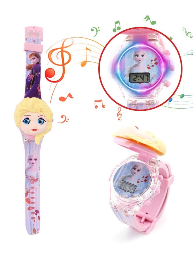 Cartoon Children's Watch, Children's Glowing Watch Toy with Light Effect, Kids Electronic Watch with Music, Flip-top Cartoon Watch for Kids - Image 2