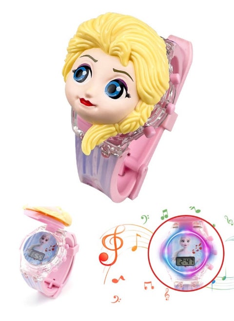 Cartoon Children's Watch, Children's Glowing Watch Toy with Light Effect, Kids Electronic Watch with Music, Flip-top Cartoon Watch for Kids