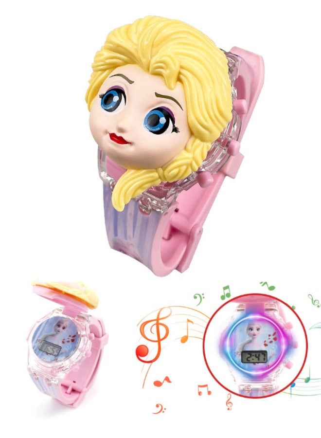 Cartoon Children's Watch, Children's Glowing Watch Toy with Light Effect, Kids Electronic Watch with Music, Flip-top Cartoon Watch for Kids - Image 1