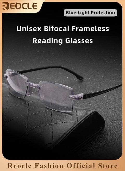 Unisex Bifocal Reading Glasses Elegant Minimalist Frameless Reading Glasses with Blue Light Protection