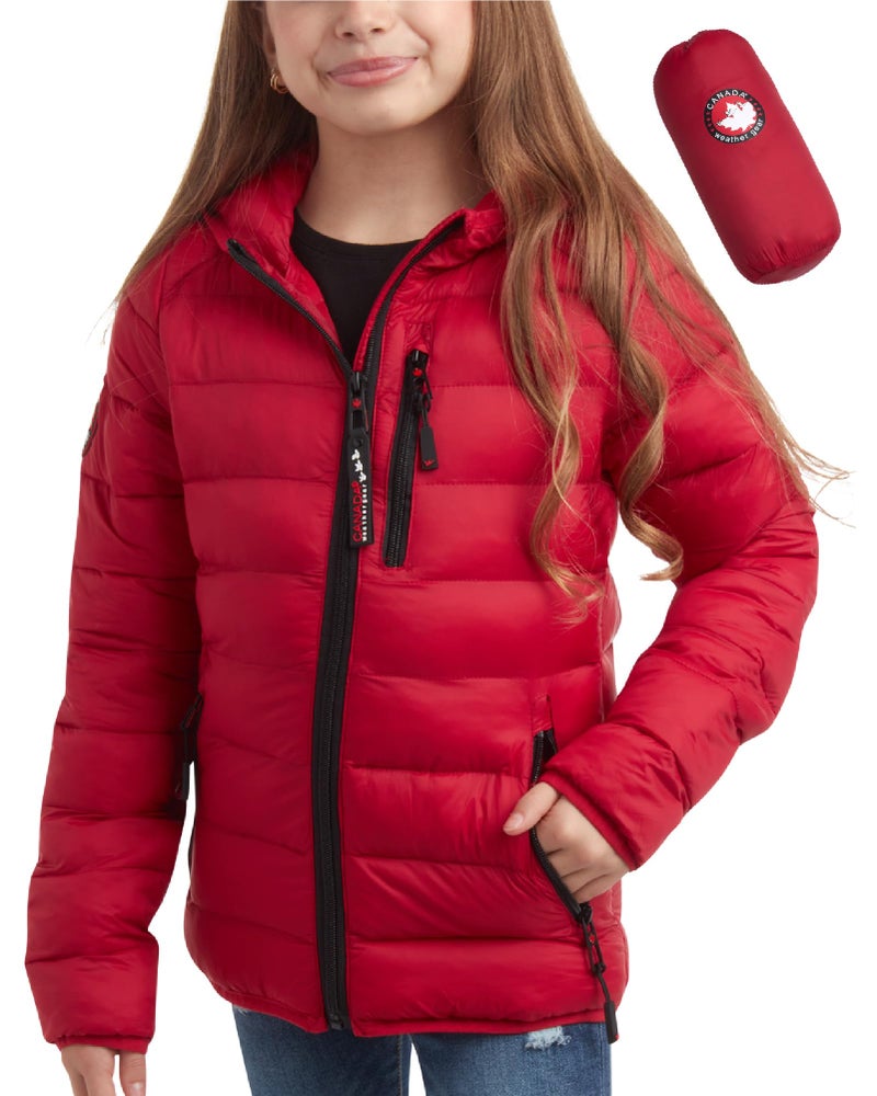CANADA WEATHER GEAR Girls Puffer Jacket Lightweight Packable Bubble Coat Water Resistant Outerwear Jackets for Girls 716 Size 78 Red