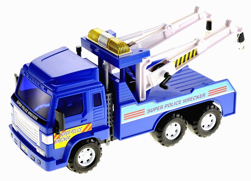PowerTRC Police Tow Truck Toy for Boys Ages 35 13 inch Push Go Realistic Friction Powered Wrecker with Working Winch Adjustable Double Hook Christmas Toy Gift