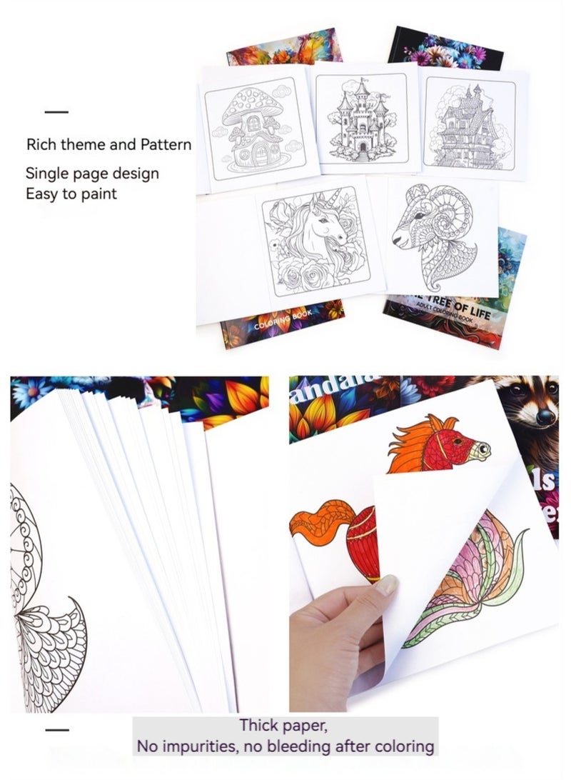 ملقط مجموعة كتب تلوين بتصميمات الدودو والألوان المائية (4 كتب، 24 صفحة في كل منها) – جنية الفراشة، شجرة الحياة، لغز الماندالا، حيوانات الماندالا – ورق سميك، صفحات مفردة، هدية فنية مبدعة للكبار والصغار - Image 3