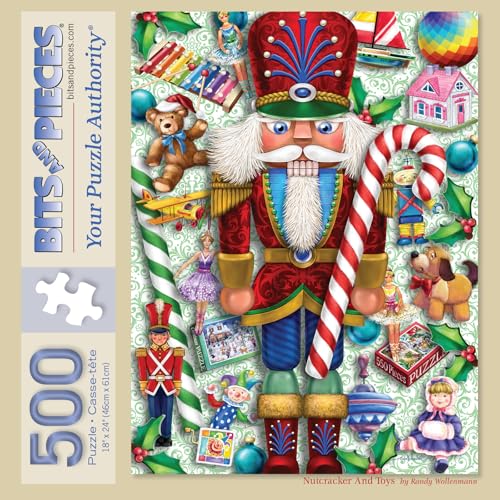 Bits and Pieces Large 500 Piece Jigsaw Puzzle for Adults Nutcracker and Toys Christmas Holiday Jigsaw Puzzle by Artist Randy Wollenmann Completed Puzzle Size 18 x 24 - Image 1