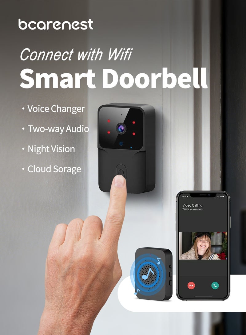 Bcarenest Smart WiFi Video Doorbell with Tuya App, Two-Way Audio & Voice Changer, IR Night Vision, Family Sharing, 400mAh Battery, Long Standby Time - Image 2