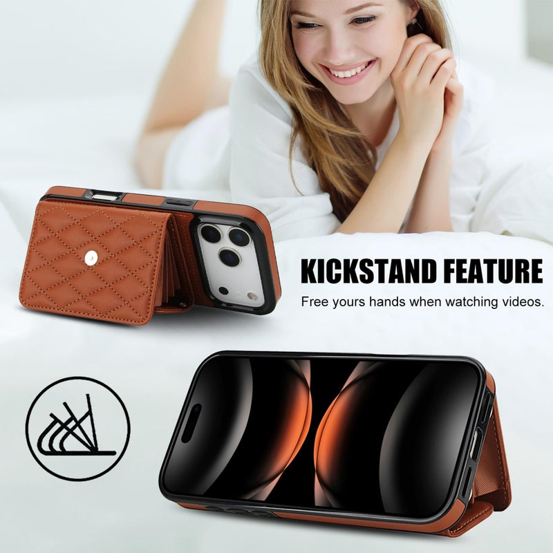SCINYMC Wallet Case for iPhone 17 Pro Max Crossbody Phone Strap, RFID Blocking Leather Cover with Lanyard & Wrist Strap & 4 Card Holder & Kickstand, Purse Style Phone Case for Women (Brown) - Image 5