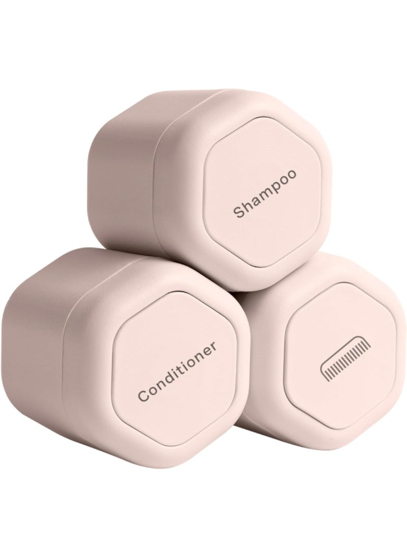 Cadence Cadence Travel Containers - Haircare Set - Magnetic Travel Capsules - For Shampoo, Conditioner, Hair Styling Product - 3 Flex Mediums (1.32oz) with Shampoo, Conditioner & Comb Icon Labels - Petal 