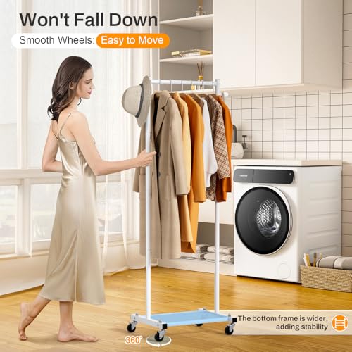 MISSLO Small Clothes Racks for Hanging Clothes Clothing Rack with Wheels 60" Garment Rack with Shelves Portable Rolling Wardrobe Rack for Small Space, White - Image 4