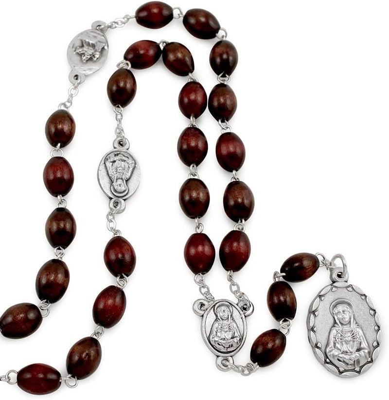 RosaryMart Seven Sorrows of Mary Rosary Chaplet Oval Brown Wooden Beads and Matching Rosary Pouch Servite Rosary - Image 3