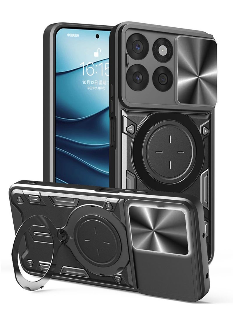 SanHu for Motorola Edge 60 Stylus Case, Slide Camera Lens Cover, Magnetic Ring Holder Kickstand Protective Phone Case for Motorola Edge 60 Stylus, Black
