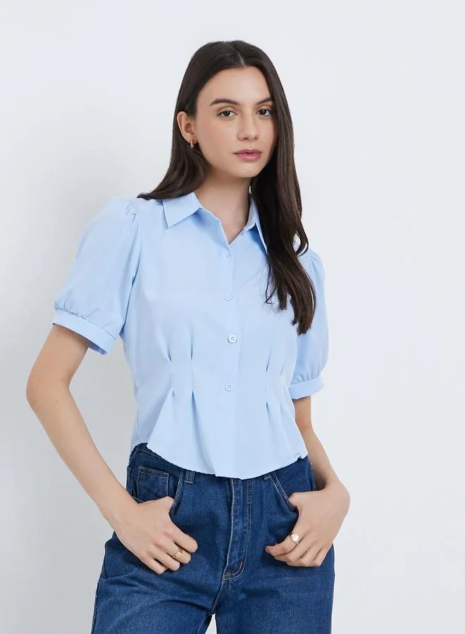 Take Two Take Two Puff Sleeve Pleated Detail Buttoned Shirt