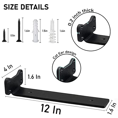 YMDparts Shelf Brackets Heavy Duty Industrial L Shelf Bracket - 0.2 Inch Thick Premium Solid Steel Shelf Supports, Black Rustic Wall Brackets for Shelves - 12 Inch Floating Shelves Hardware (6 Pack) - Image 3