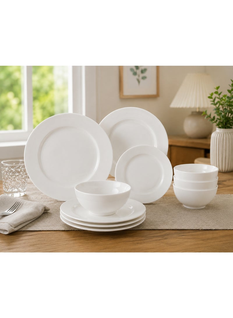 Home auraa Elegance 12 Piece Ceramic Dinnerware Set, Set for 4, Microwave & Dishwasher Safe - white - Image 1