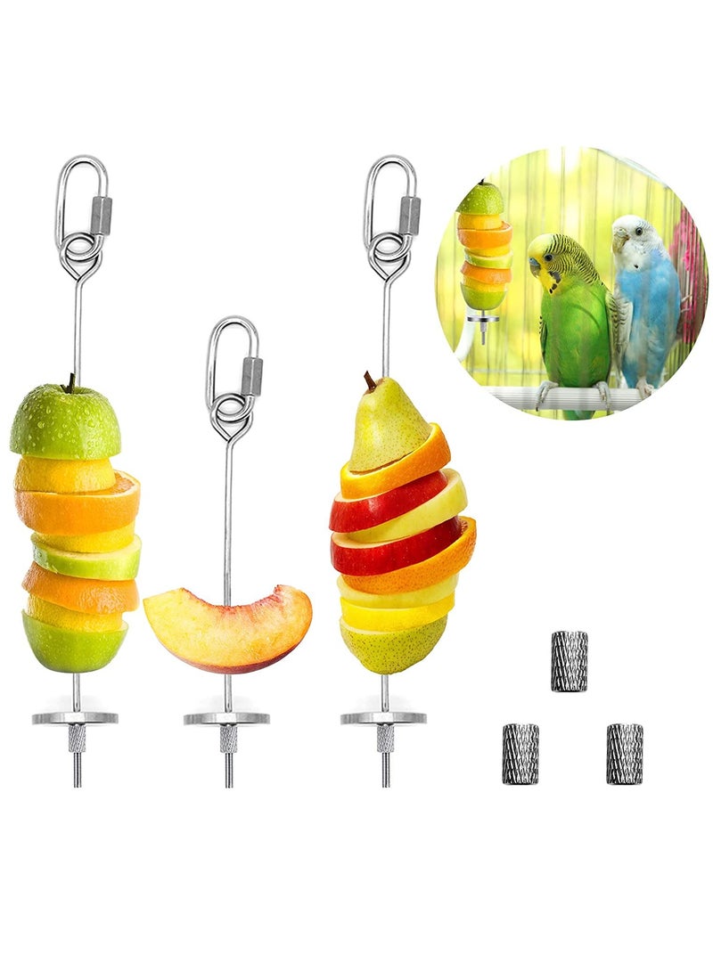 SYOSI Bird Feeder for Cage, Bird Foraging Toy, Stainless Steel Bird Food Holder, Small Animal Fruit Vegetable Stick Skewer, Hanging Food Feeding Treating Tool for Parrots c o c katiel Cage 2 Long + 1 Short - Image 1