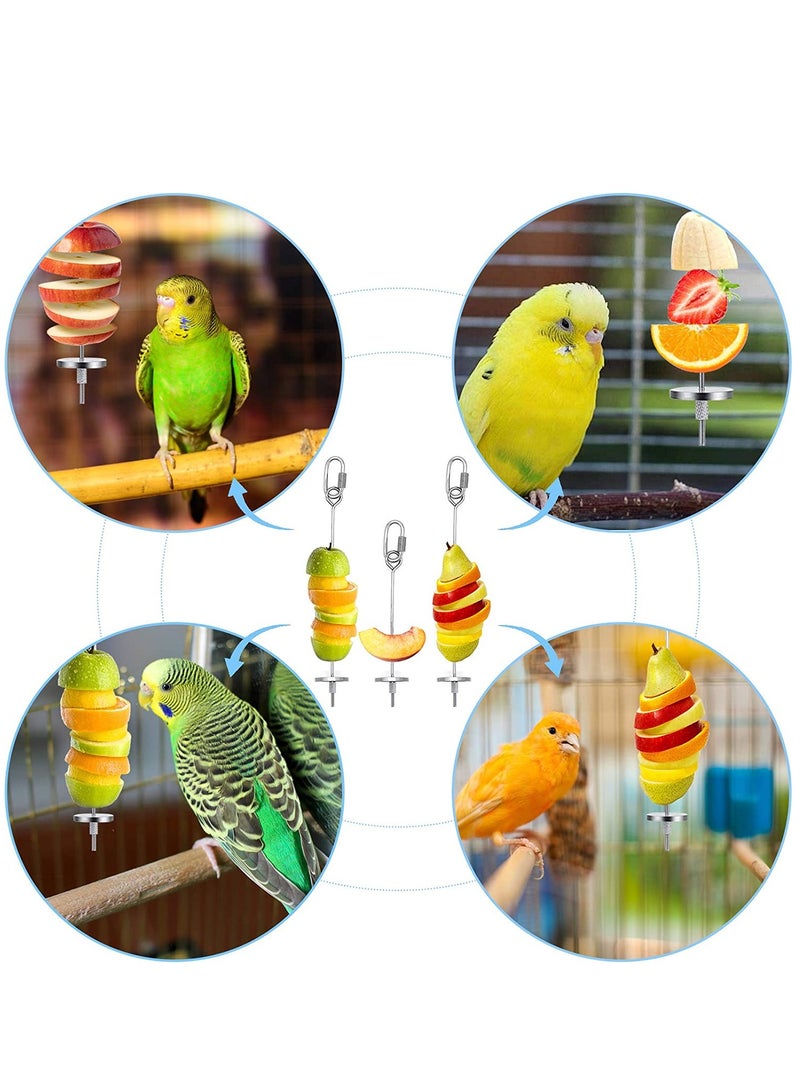 SYOSI Bird Feeder for Cage, Bird Foraging Toy, Stainless Steel Bird Food Holder, Small Animal Fruit Vegetable Stick Skewer, Hanging Food Feeding Treating Tool for Parrots c o c katiel Cage 2 Long + 1 Short - Image 5