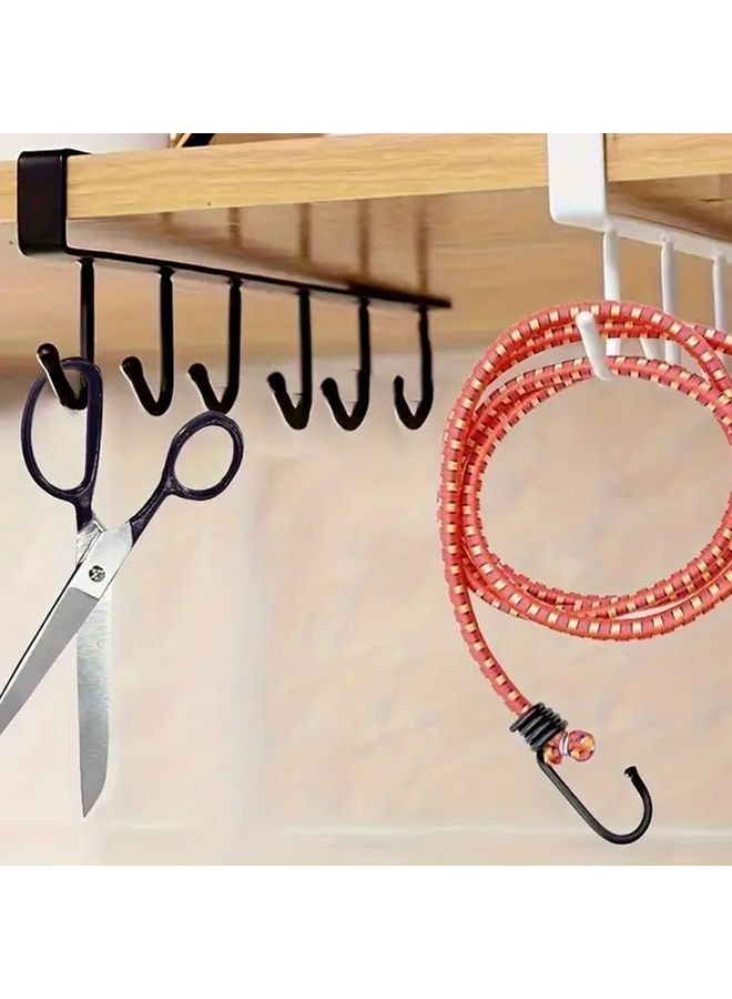 White Wall Mounted Shelf With 6 Hooks For Kitchen Utensils And Garments Storage - Image 3